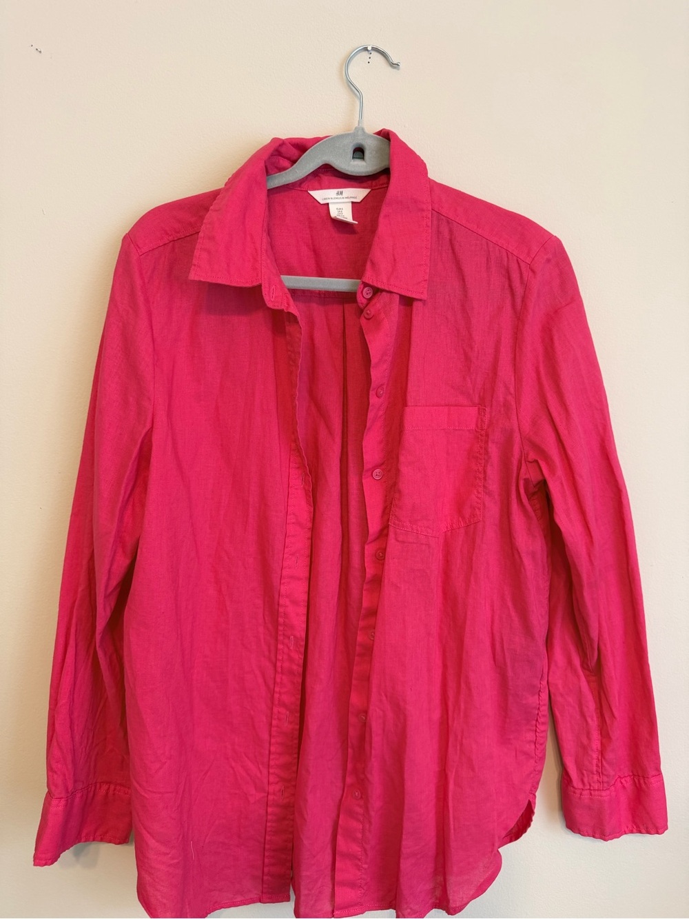 H&M Button-Down Shirt linen blend - Bright Pink